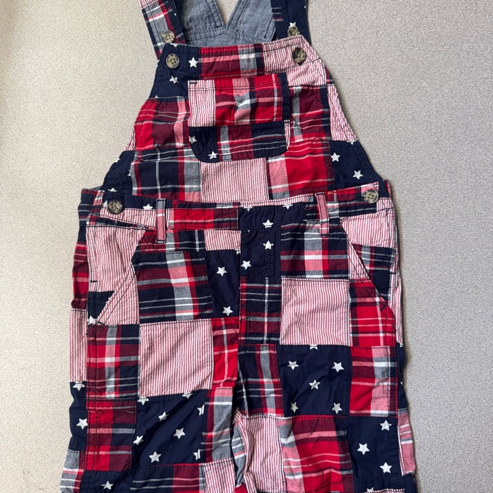 Gymboree Red and Blue Patchwork Overalls